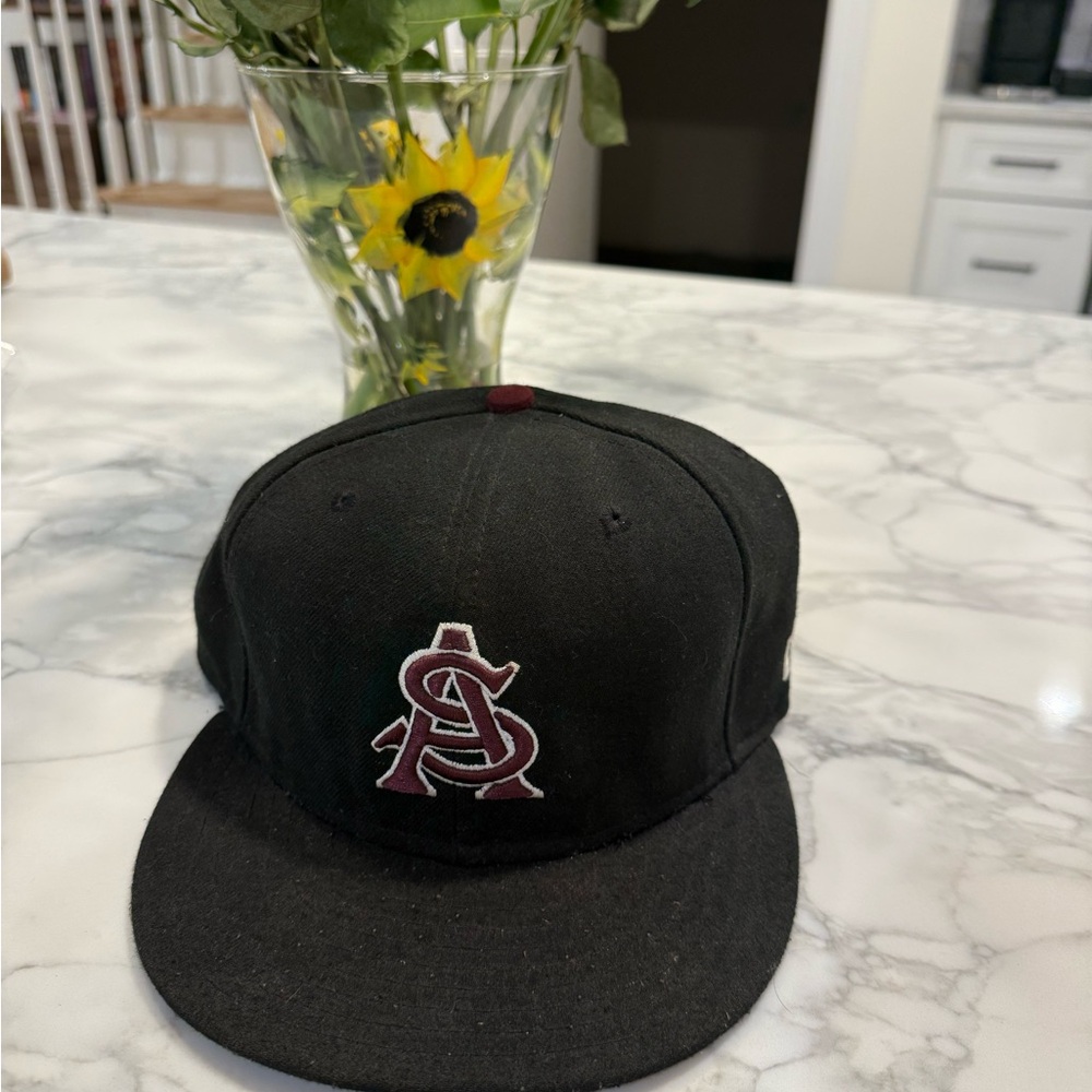 Arizona State University Black Fitted Cap with Embroidered Logo New Era Sz-7 3/8